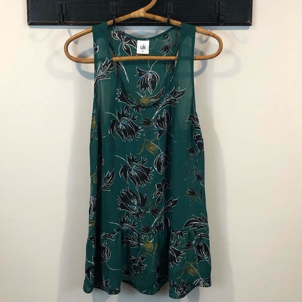 Cabi Zoe Green Floral Racerback Peplum Tank Size Medium - Picture 2 of 8
